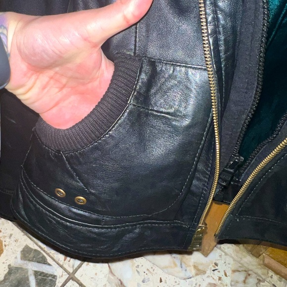 Marc New York black genuine leather jacket with removable hood green interior - Picture 7 of 11